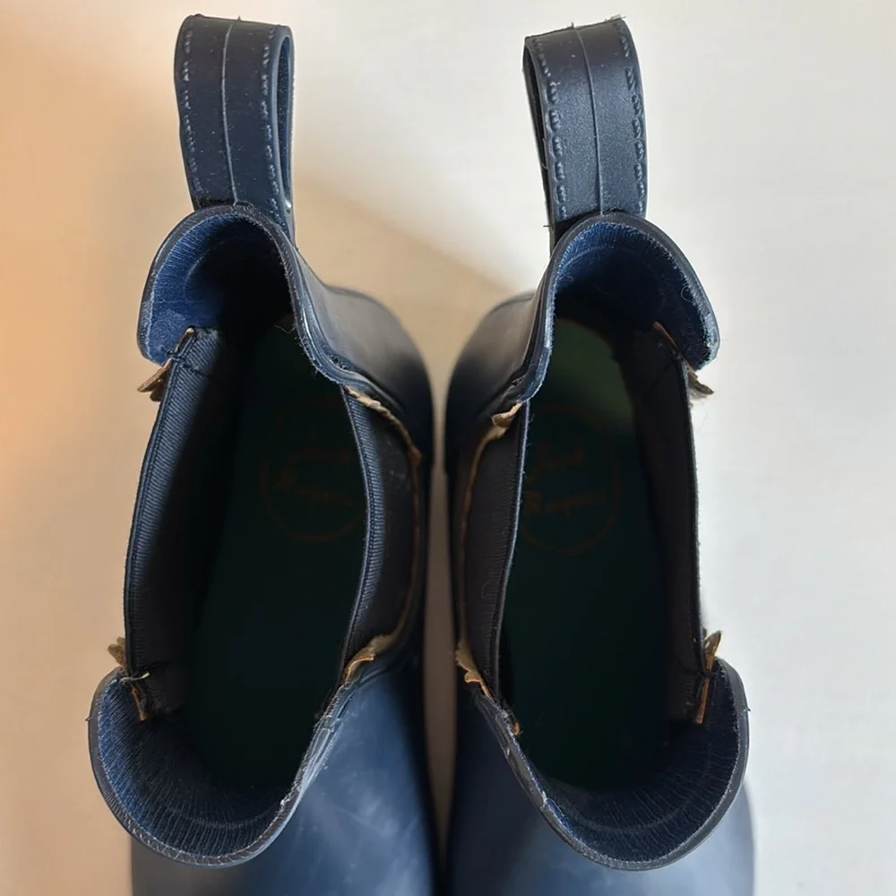 Jack Rogers Sallie Rain Boot Matte Navy Gold Scallop Detail Size 7 - Picture 8 of 9
